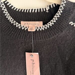 Philosophy Black Knit Sweater with White Neck Stitch